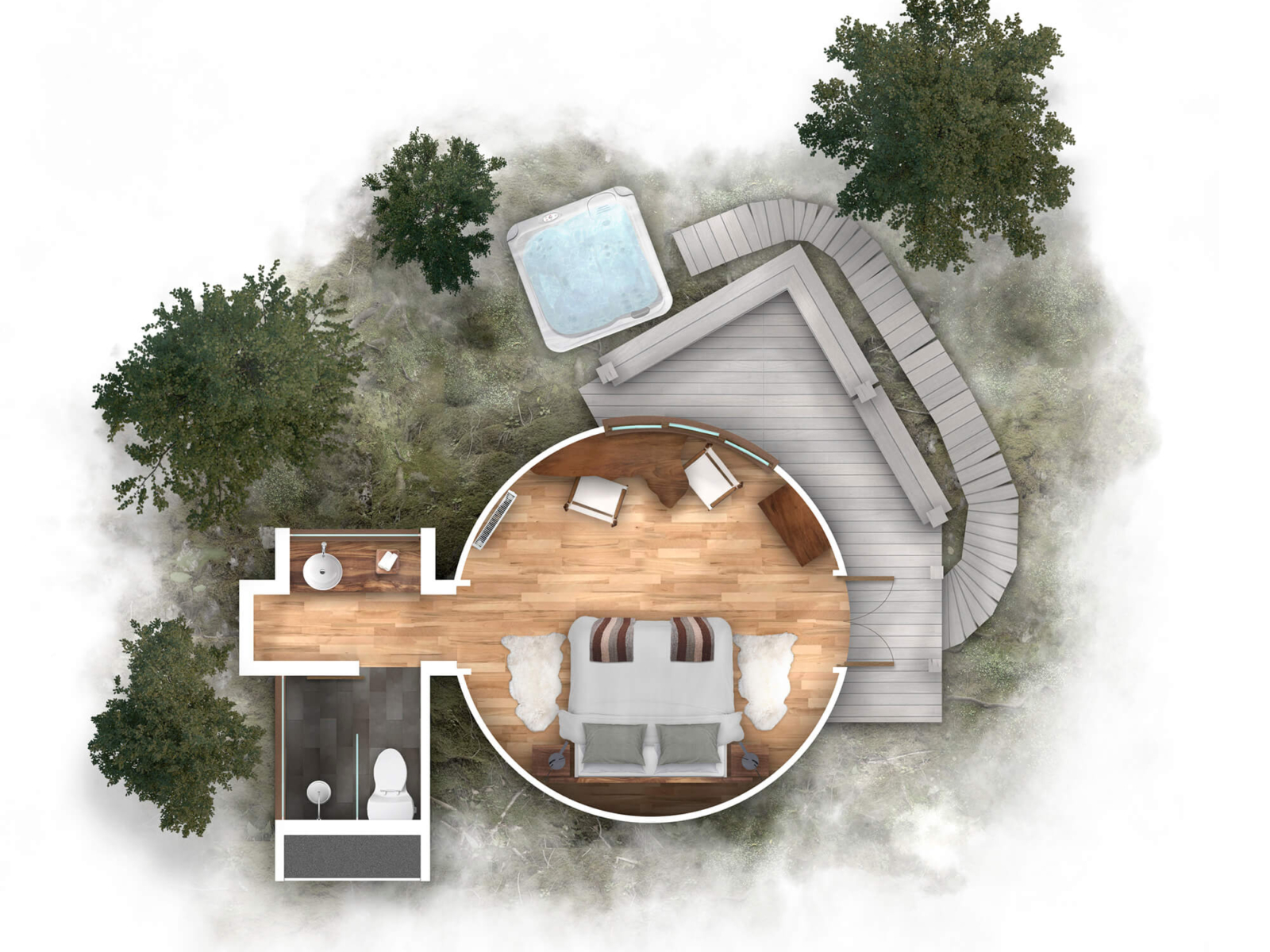 PLANTA YURTS PATAGONIA CAMP DELUXE con jacuzzi